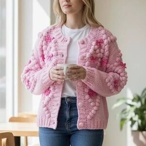 NWT Sugar Thrillz Pink Cardigan with Floral Details 1X